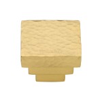 M Marcus Heritage Brass Cabinet Knob Square Stepped Hammered Design 32mm